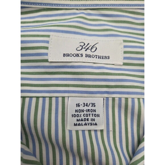 Brooks Brothers Button Down Dress Shirt 16 34/35 Blue Green White Striped - Picture 3 of 6